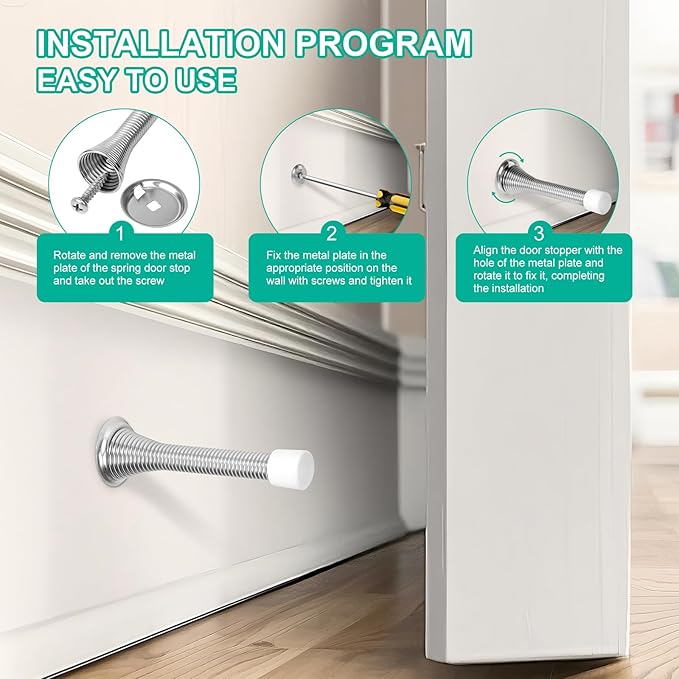 12 Pack Spring Door Stops, 3-1/4" Heavy Duty Wall Mount Door Stoppers, Flexible - Image 5