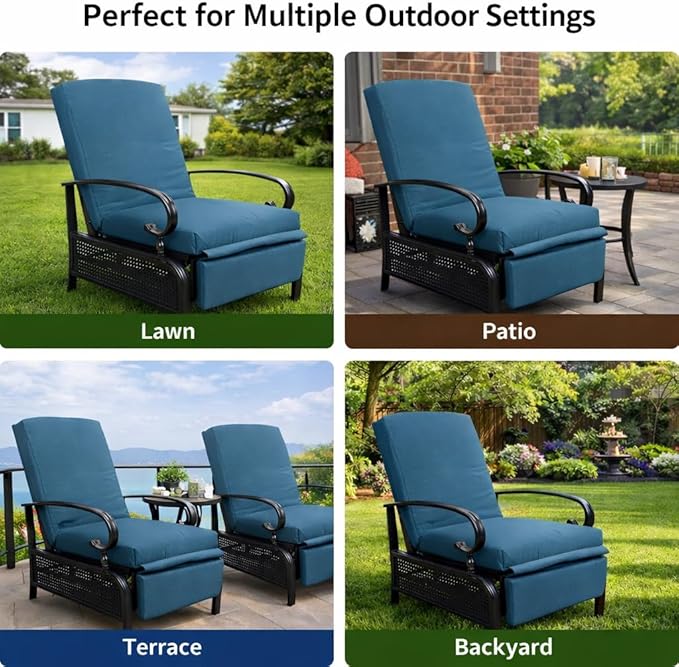 Kozyard Adjustable Outdoor Reclining Lounge Chair, Cushioned Patio Chaise Lounge with Extendable Metal Frame for Sunbathing, Reading & Relaxing – Comfortable Outdoor Recliner(Aqua) - Image 6