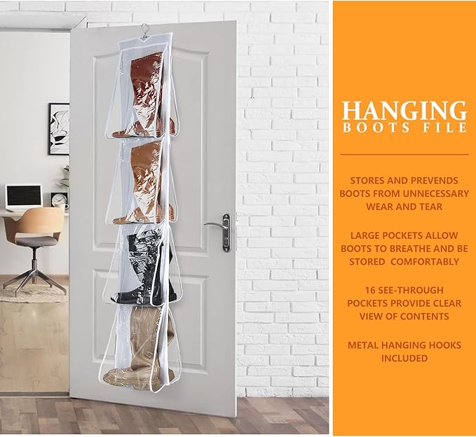 Windyun Sets 16 Large Clear Pockets Fabric Dual Sided Hanging Shoe Rack - Image 6