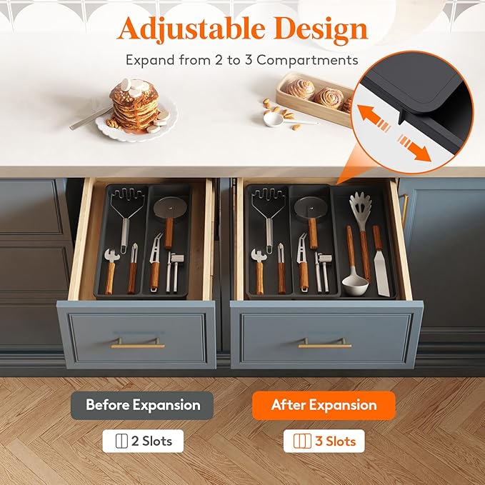 Lifewit Utensil Organizer for Kitchen Drawer, Expandable Cooking Silverware Tray - Image 4