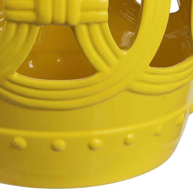 JONATHAN Y TBL1022E Lucky Coins 16" Chinese Ceramic Drum Indoor/Outdoor Garden Stool Bohemian, Coastal, Cottage, French Country, Traditional, for Living Room, Garden Room, Patio, Matte Yellow - Image 8