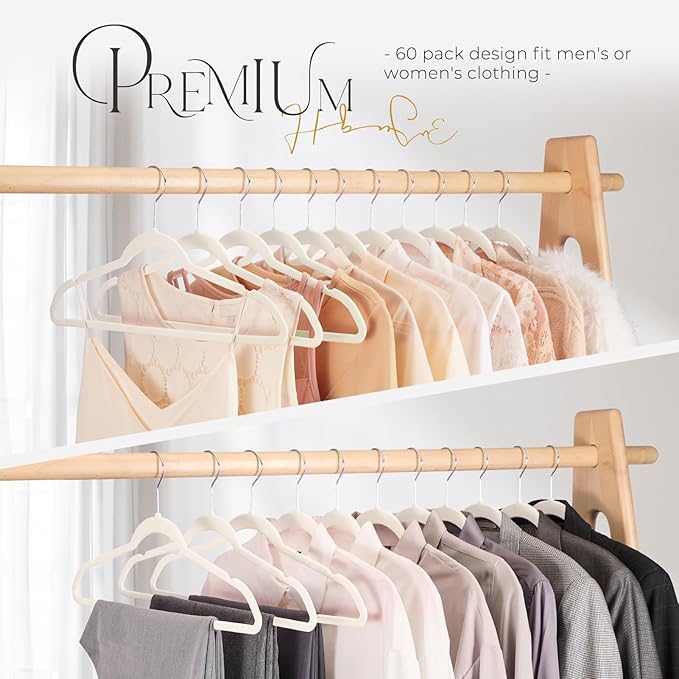 HOUSE DAY Premium Velvet Hangers 100 Pack, Non-Slip Clothes Hangers Ivory - Image 8
