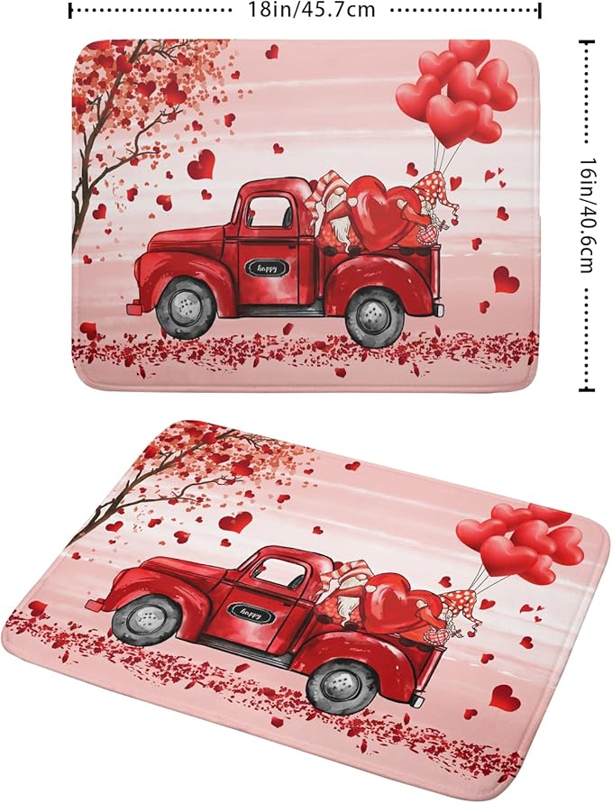 Valentine's Love Truck Dish Drying Mat, Valentine Red Gnomes Dish Drying Mat - Image 2