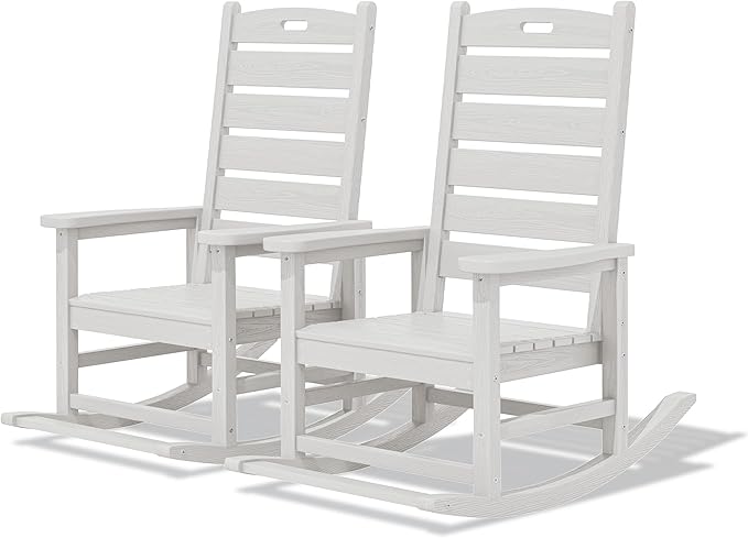 SERWALL Outdoor Rocking Chair Set of 2, Oversized Rocking Chair with Footboard for Adults, HDPE All Weather Resistant Rocking Chairs for Patio, 350lbs Weight Capacity, White by SERWALL