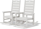 SERWALL Outdoor Rocking Chair Set of 2, Oversized Rocking Chair with Footboard for Adults, HDPE All Weather Resistant Rocking Chairs for Patio, 350lbs Weight Capacity, White by SERWALL
