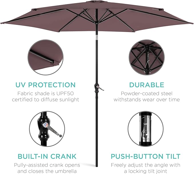 Best Choice Products 10ft Outdoor Table Compatible Steel Polyester Market Patio Umbrella w/Crank and Easy Push Button Tilt - Image 5