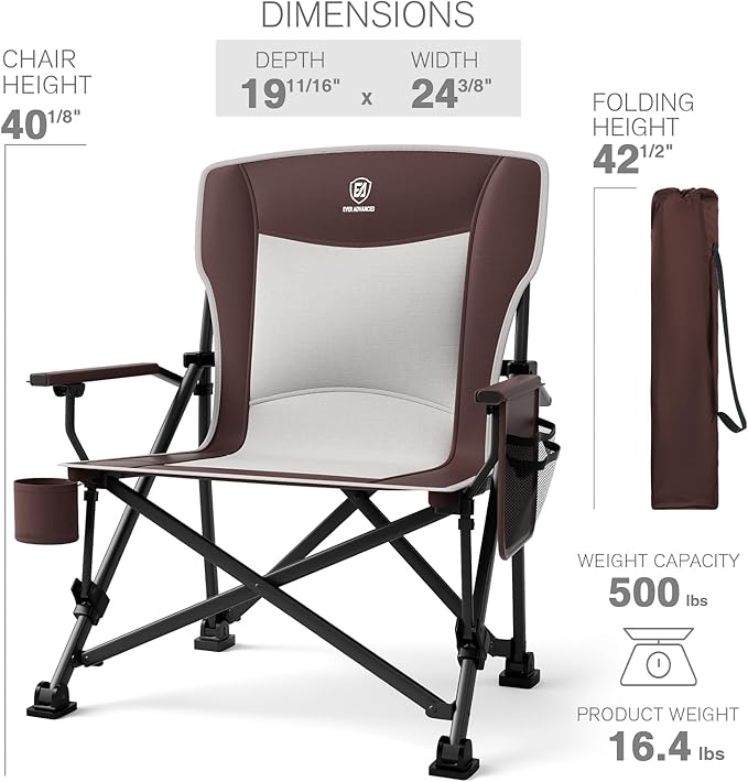 EVER ADVANCED Oversized Folding Camping Chair, for Adults Heavy Duty Lawn Chair with Side Pockets, Portable Collapsible Quad Chair for Outside, Support Up to 500lbs, Red - Image 8