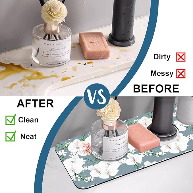 Colorful Wildflowers Kitchen Sink Splash Guard Faucet Mat White Orchid Super - Image 6