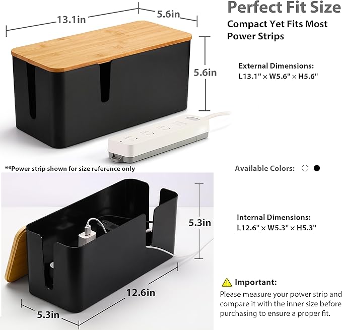 ZhiYo Bamboo Lid Cord Organizer Box, Safe ABS Cable Management Box - Image 3