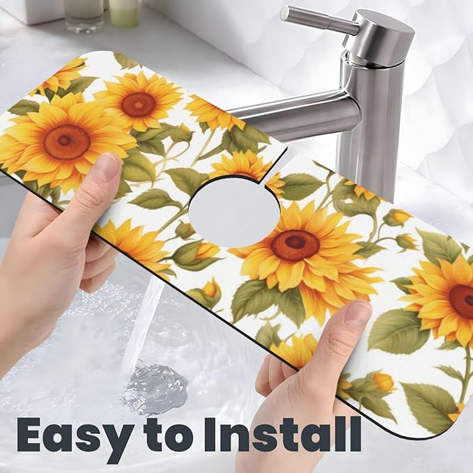 Kitchen Faucet Mat 15 x 5.5 Inch Sunflowers Faucet Draining Mat Absorbent - Image 5
