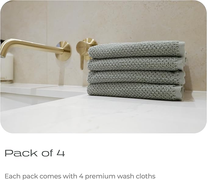 Luxury Silver-Infused Sage Green Washcloth Set of 4, 12.9"x12.9" - Image 7