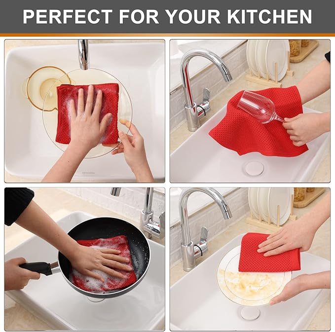 Kitinjoy 100% Cotton Kitchen Dish Cloths, 8 Pack Waffle Weave Ultra Soft - Image 4