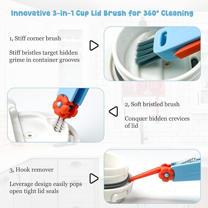 6 Pack 3 in 1 Cup Lid Cleaning Brush Water Bottle Cleaner Brush, Water Bottle - Image 3
