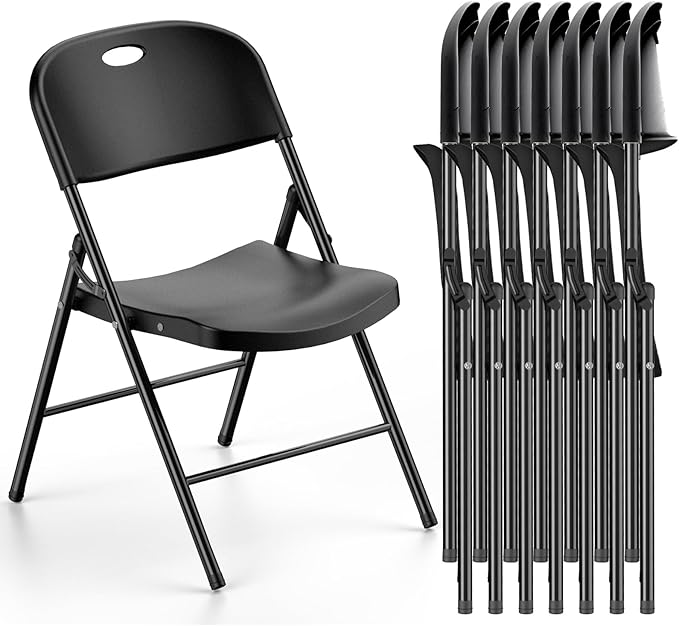 Nazhura 350 Weight Limit Heavy Duty Plastic Folding Chair with Reinfoced Steel Frame for Indoor and Outdoor, Wedding, Party, Restaurant, Meeting Room, Patio and Garden (Black, 8 Pack) by NazhuraGoodCompanionAtHome