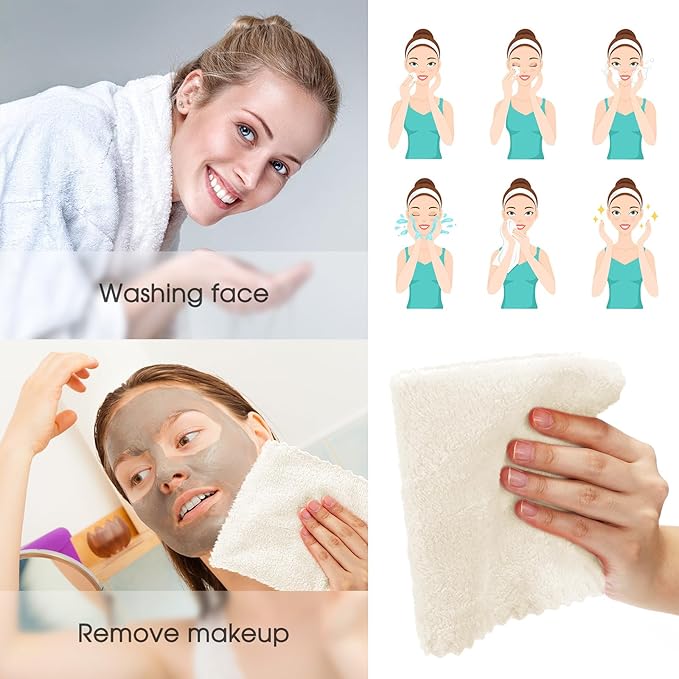 Syhood 12 Pieces Face Wash Cloth 12 x 12 in Makeup Remover Cloths Towel Coral - Image 5