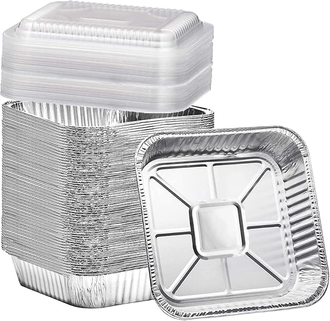 8x8 Aluminum Pans with Clear Plastic Lids by Findful
