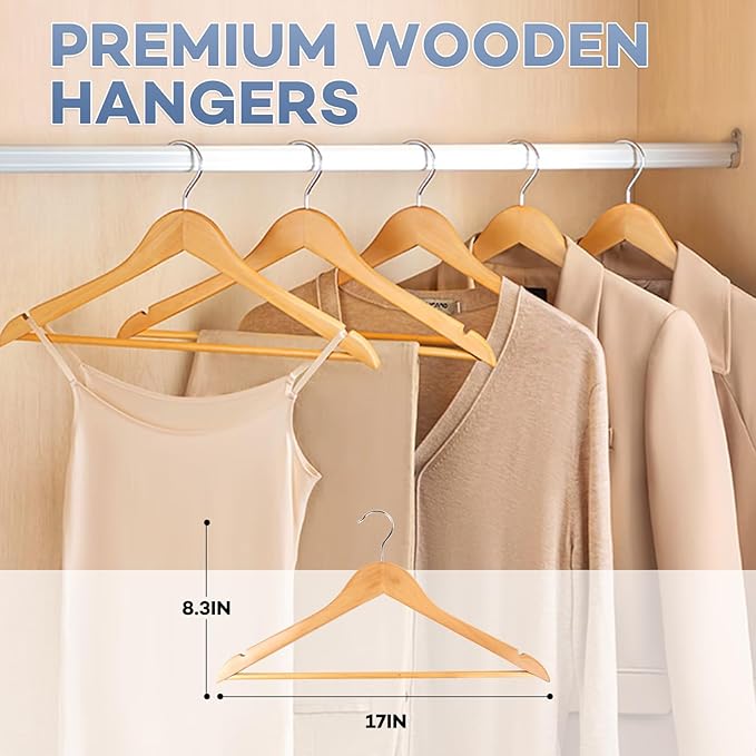 Wooden Hangers 80 Pack, Wood Hangers - Image 3