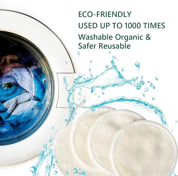 20 Packs Organic Reusable Makeup Remover Pads, Washable Bamboo Cotton Rounds - Image 6