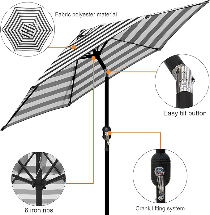 Blissun 7.5 ft Patio Umbrella, Yard Umbrella, Outdoor Market Umbrella with Push Button Tilt Crank (Black&White) - Image 2