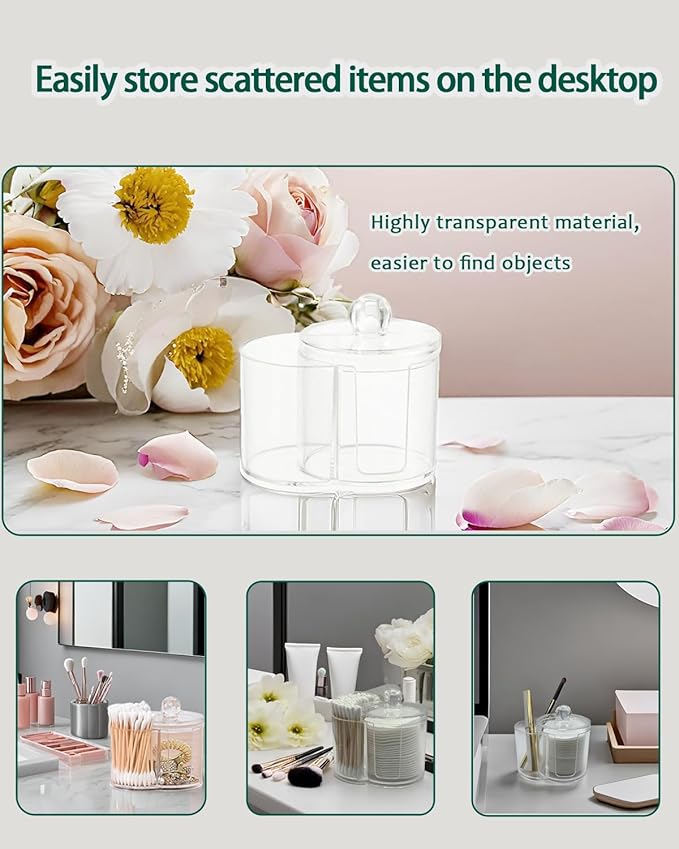 Makeup Pad Holder with Lid and Cotton Swab Storage, Durable PS Canister - Image 7