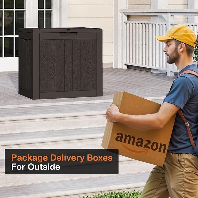 Sweetcrispy Deck Box with 31 Gallon Capacity, Weatherproof Resin Lockable Outdoor Storage for Secure Package Deliveries and Indoor Storage in Garden or Patio, Backyard - Image 2