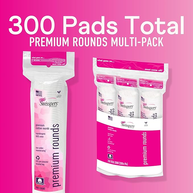 Swisspers Premium Cotton Rounds, Dual Sided Pads - Image 2