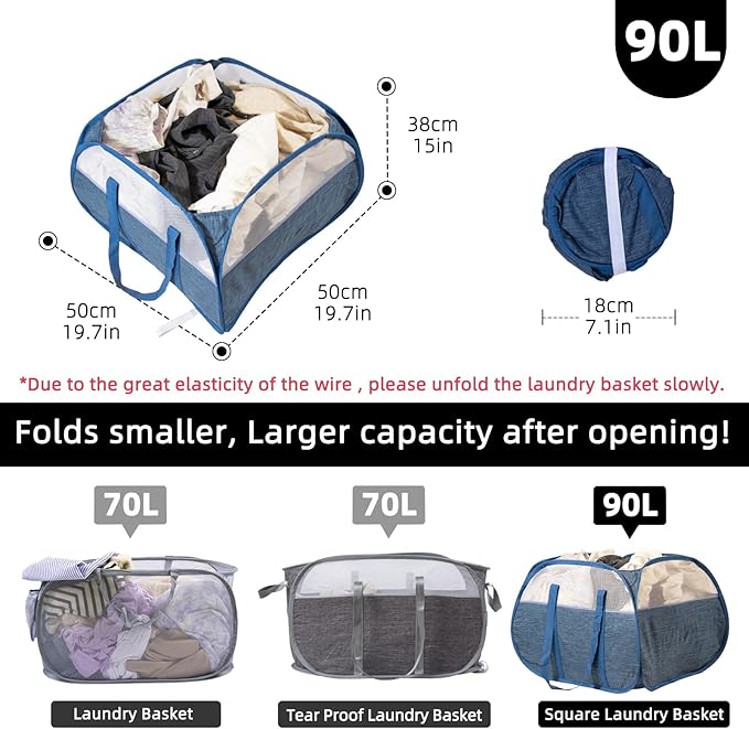Collapsible Laundry Basket, 90L Foldable Pop-up Laundry Hamper - Image 2