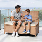 VEVOR Outdoor Storage Bench, 2-Person PE Rattan Storage Bench, 70 Gal Deck Box with Cushion, Supports up to 265 lbs, Weatherproof Outdoor Seating & Porch Decor for Patio Garden Balcony Yard - Image 2