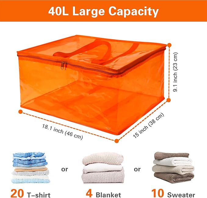 Vieshful Orange 40L Clear Clothes Storage Bag Colorful Clothes Organizer - Image 2