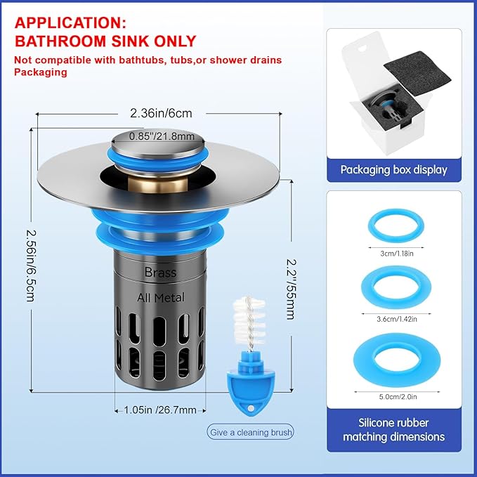 Bathroom Sink Stopper, Pop Up Drain - Image 2