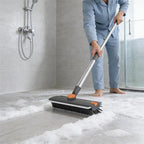 Floor Scrub V Brush with Long Handle 4 in 1 Silicone Scrape and Stiff Bristle - Image 3