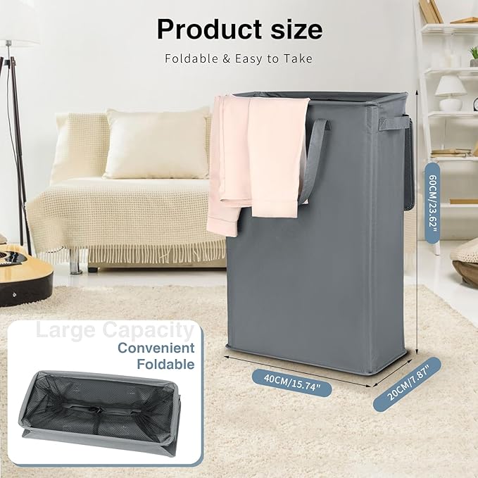 Slim Laundry Basket with Lid and Handles, Foldable Laundry Basket - Image 6