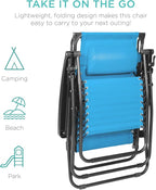 Best Choice Products Folding Zero Gravity Outdoor Recliner Patio Lounge Chair w/Adjustable Canopy Shade, Headrest, Side Accessory Tray, Textilene Mesh - Light Blue - Image 8