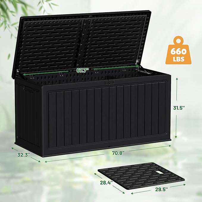 Devoko 260 Gallon Double-Wall Deck Box with Divider, Side Handles, Resin Outdoor Large Storage Box Waterproof and Lockable for Patio Furniture, Garden, Pool (Black, 260 Gallon) - Image 8