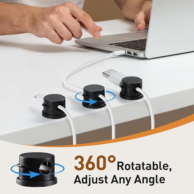 AGPTEK 8 Pack Magnetic Cable Clips, Upgraded 360° Rotatable Cord Holder Clips - Image 2