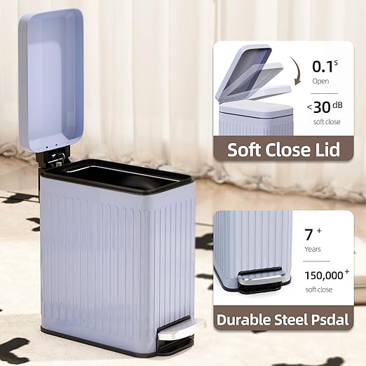 Slim Bathroom Trash Can with Lid Soft Close, 1.6 Gallon Stainless Steel Garbage - Image 4