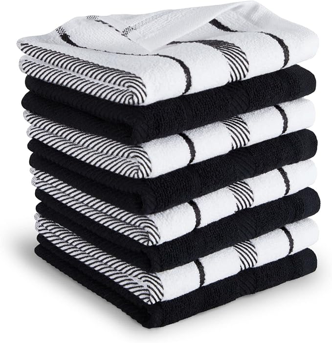 KitchenAid Albany Dishcloth 8 Pack Set, Matte Black/White by KitchenAid