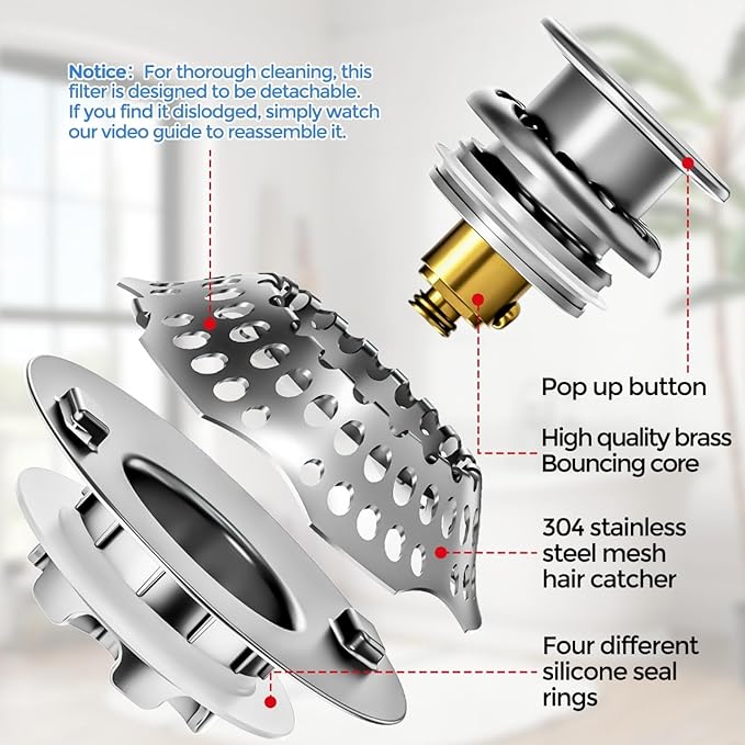 zaa Bathtub Drain Stopper, Upgraded 2in1 Tub Stopper Bathtub Drain Cover and - Image 4