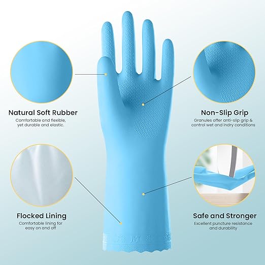 KAQ Rubber Gloves for Dishwashing Cleaning: 4 Pairs Reusable Household Kitchen - Image 2