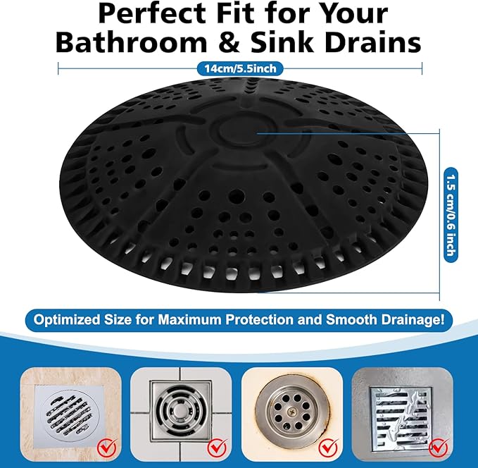 ZOOY Shower Drain Hair Catcher, 2 Pack 5.5 Inch Silicone Large Drain Cover - Image 3