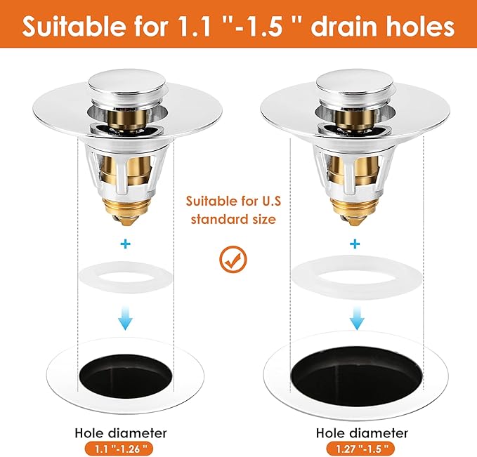 Universal Bathroom Sink Stopper, Basin Pop-up Bathroom Sink Drain Strainer - Image 5