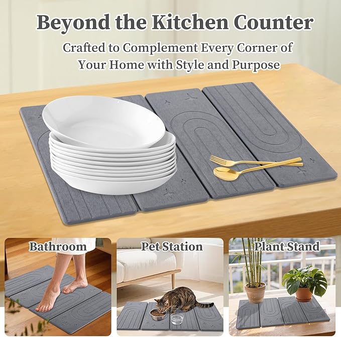 Large Stone Dish Drying Mat for Kitchen Counter, Foldable Diatomaceous Earth - Image 7