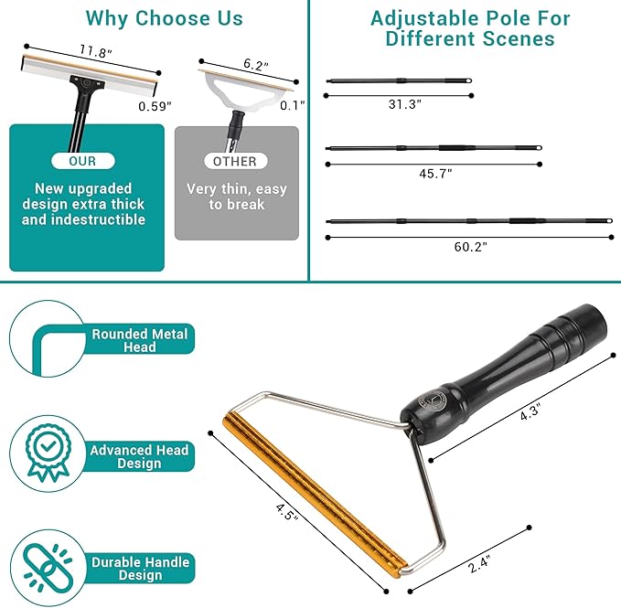 62" Carpet Rake for Pet Hair Removal – Adjustable Carpet Broom & Rug Rake - Image 5
