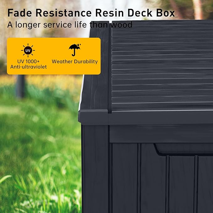 DRATO 200 Gallon Deck Box, Waterproof Resin Large Outdoor Storgae Box for Patio Furniture, Patio Cushions, Gardening Tools, Pool Supplies, Lockable（Black，200 Gallon） - Image 3