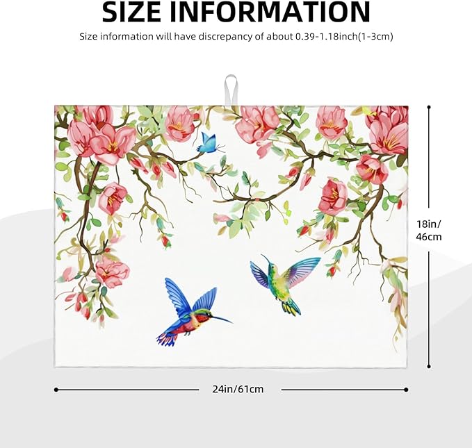Hummingbird Butterfly Magnolia Dish Drying Mat 18x24 - Image 2