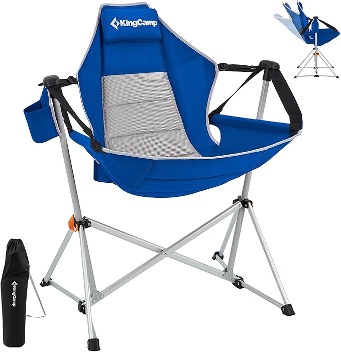 KingCamp Hammock Chair with Footrest – Heavy Duty Swinging Rocking Camping Chairs for Adults up to 400lbs, Folding Portable Oversized Rocker with Cup Holder & Pillow for Outdoor Beach Lawn RV Sports by KingCamp