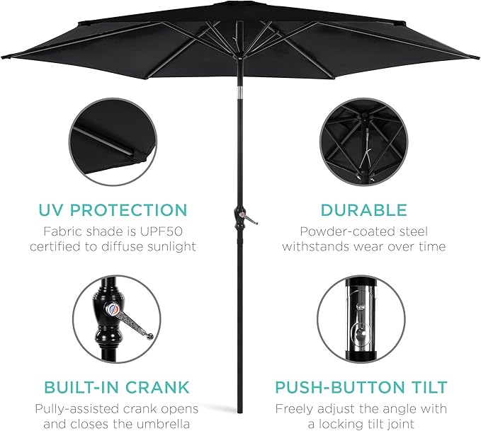 Best Choice Products 10ft Outdoor Table Compatible Steel Polyester Market Patio Umbrella w/Crank and Easy Push Button Tilt - Image 5
