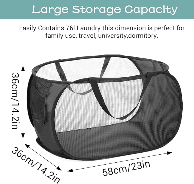 4 Pcs Popup Mesh Laundry Basket, Collapsible Laundry Hamper - Image 3