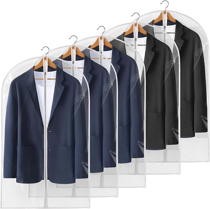 40" All Clear Garment Bags for Hanging Clothes, 5 Packs Suit Bags for Closet by Perber
