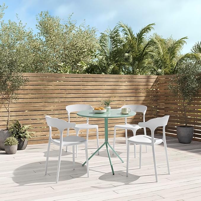 Modern Stackable Dining Chair Set, No Assembly, Plastic Chair, Patio Chair, Suitable for Indoor and Outdoor Cafes and Restaurants, Set of 4 (Cloud White) - Image 5